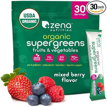Zena Nutrition Organic Super Greens Powder, 70+ Superfoods, 0 Sugar, 3G Fiber, Spirulina, Chlorel... | Amazon (US)