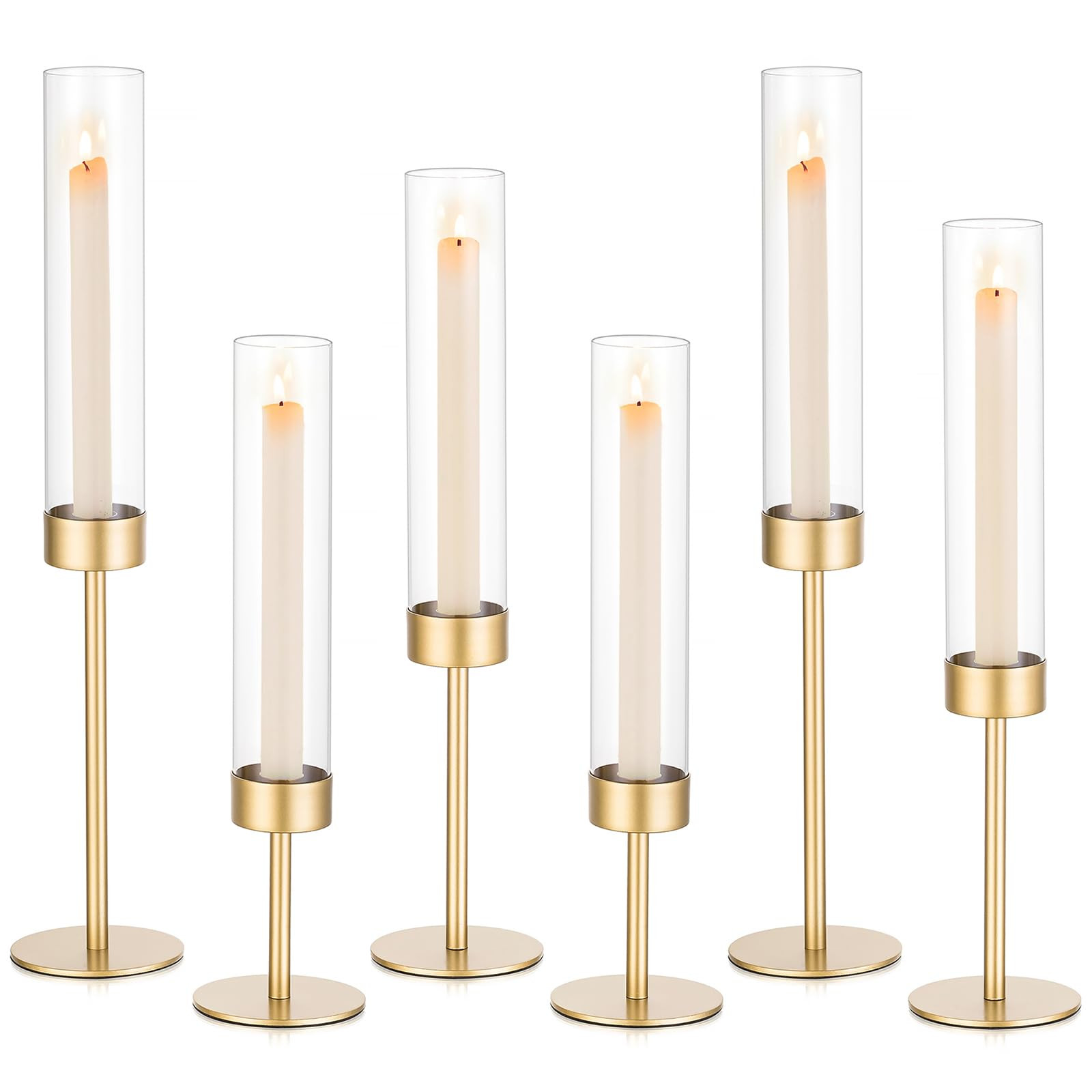Sziqiqi Wedding Hurricane Candle Holders: 6 Pcs Gold Candlestick Holders Table Centerpiece - Tape... | Amazon (US)