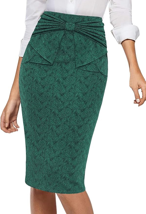 VFSHOW Womens Pleated Bow High Waist Slim Work Office Business Pencil Skirt | Amazon (US)