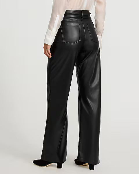 High Waisted Faux Leather Wide Leg Pant | Express