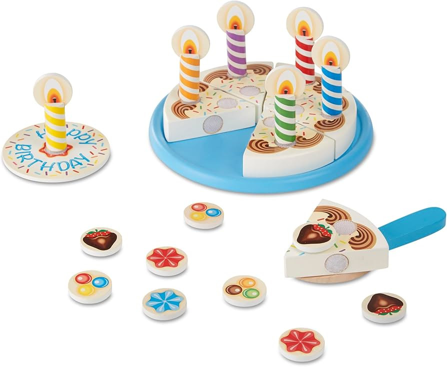 Melissa & Doug Birthday Party Cake - Wooden Play Food with Mix-n-Match Toppings and 7 Candles | Amazon (US)