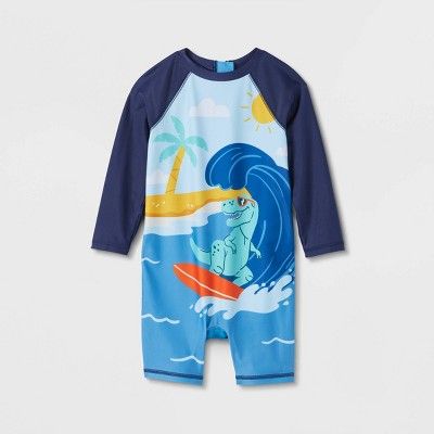 Toddler Boys' Dino Print Long Sleeve Rash Guard - Cat & Jack™ Blue | Target