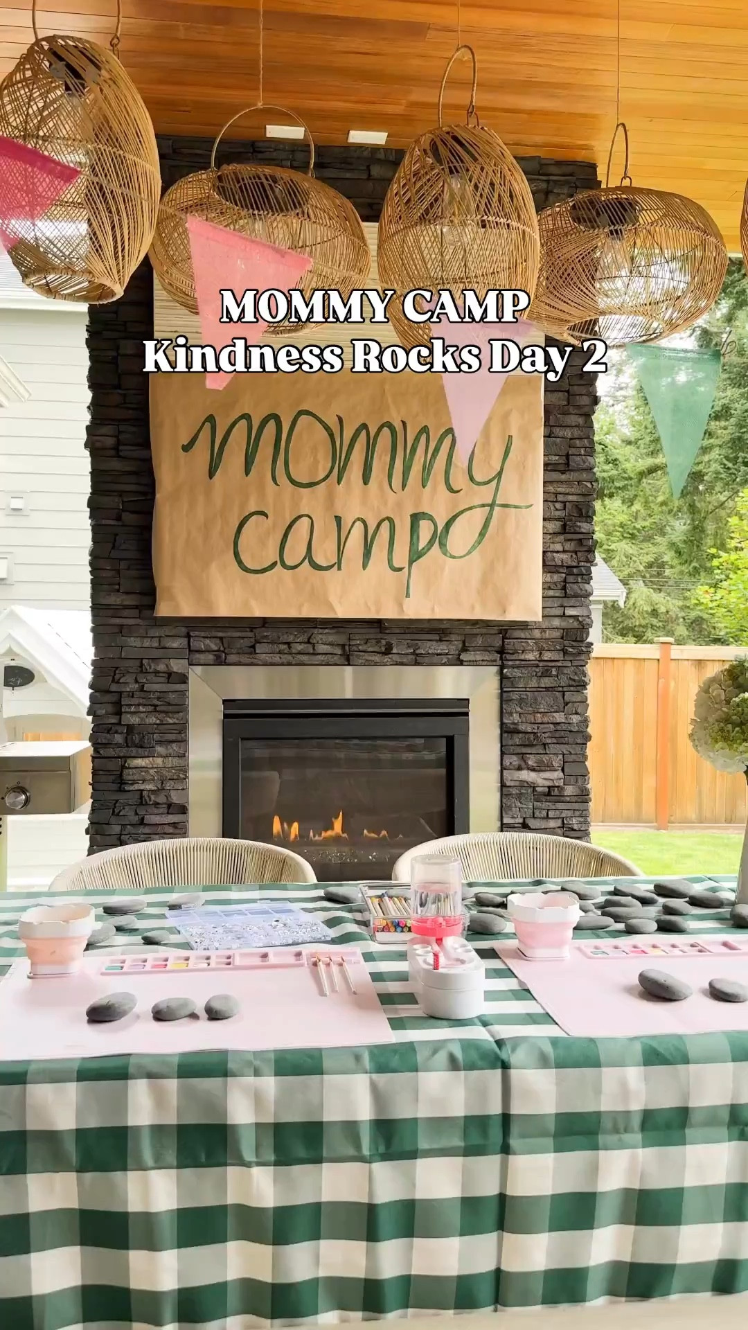 Mommy Camp - Day 2 of rock painting! We painted the remainder of rocks, sealed them, and dropped them off at neighborhood kids' rock gardens and front porches as a random act of kindness. So fun!!
#randomactsofkindness #rockpainting #summercamps

Outdoor furniture, chairs, table, dining set, painting rocks, multi color flags banner, paint brushes, brown wrapping paper, silicone painting mat, gingham checkered table cloth, paint brush cleaner, acrylic craft paint, markers

#LTKHome #LTKKids #LTKSeasonal