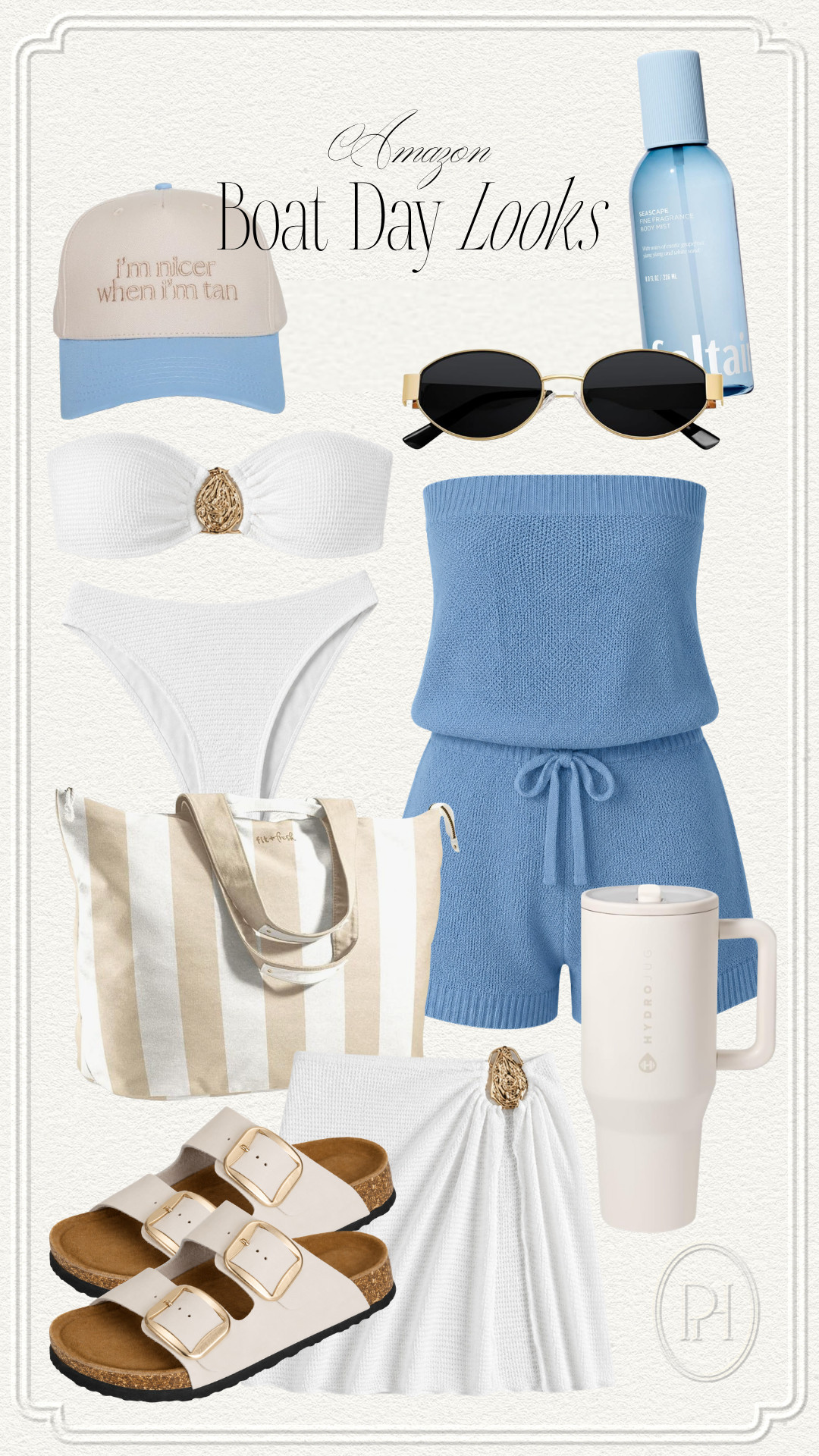 Amazon finds that are perfect for a day on the boat!

summer style, summer looks, summer fashion, summer style, strapless romper,  knit romper, blue romper, white swimsuit, bathing suit, strapless swimsuit, swimwear, day at the lake, beach day look, cap, summer hat, sunglasses, slides, white sandals, white water bottle, water tumbler, body spray, body mist, summer shoes, summer footwear, beach tote bag, summer tote bag 

 #LTKgrwm #LTKootd #LTKSwim