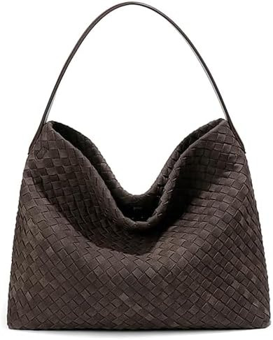 Woven Suede Shoulder Bag for Women Suede Hobo Bag Tote Elegant Handbag Satchel for Work Travel | Amazon (US)