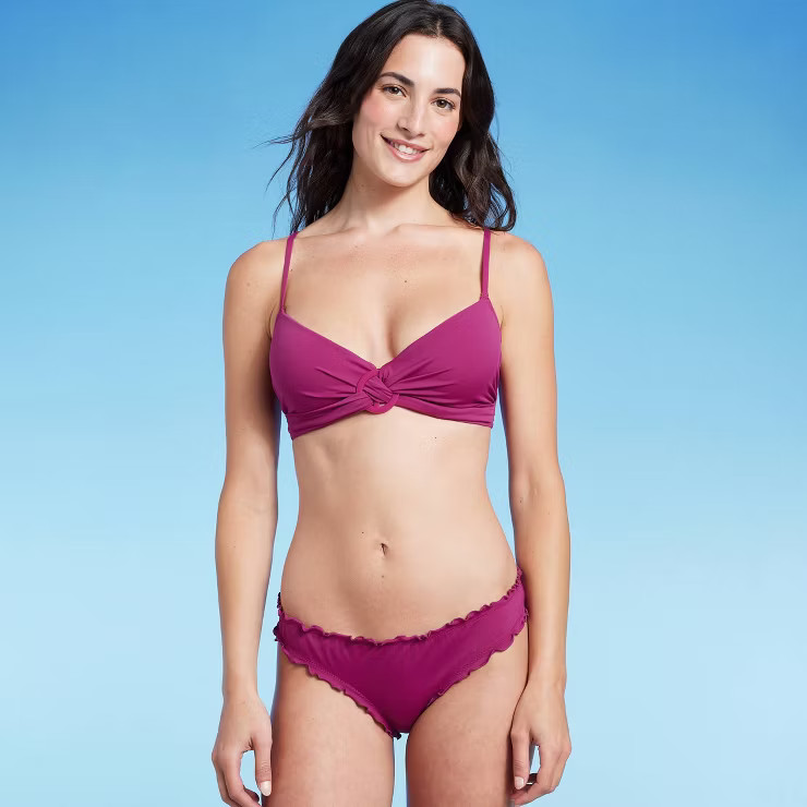 Women's Light Lift Twist-Front Ring Detail Bralette Bikini Top - Shade & Shore™ Dark Purple | Target