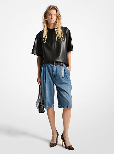Pleated Bermuda Denim Shorts | Michael Kors US
