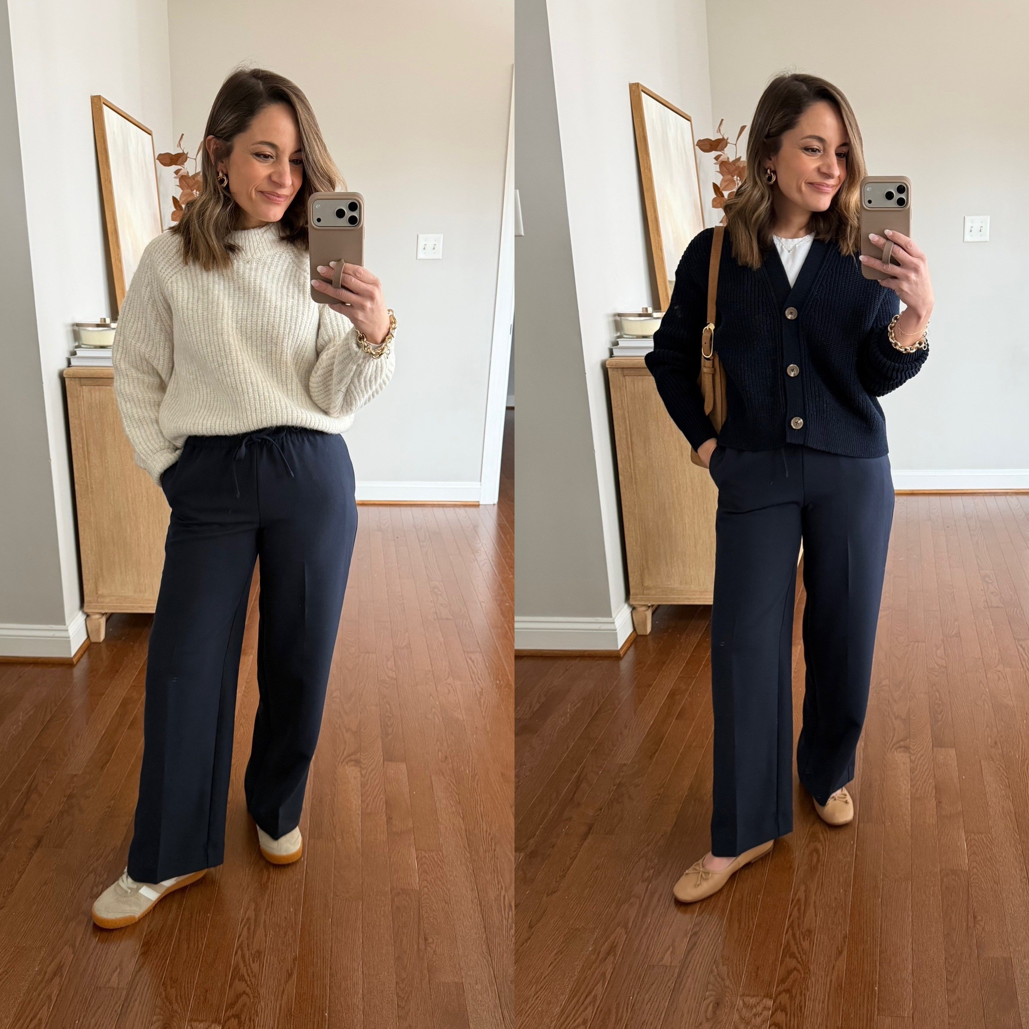 Two more ways I would style the pull on pants from BR Factory. They’re so comfortable but the fabric is elevated enough to wear to work! 

Pants: petite xxs - 10” rise, 27” inseam 
Cream sweater: petite xs 
White top: xs
Navy cardigan: xs 
Sneakers: tts 
Flats: tts 

#LTKPetite