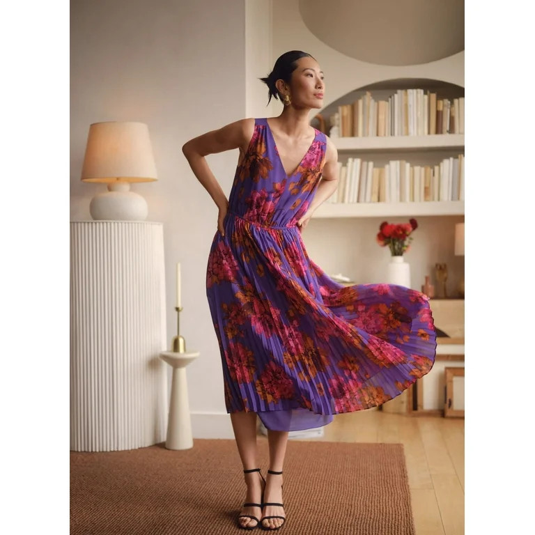 Sofia Jeans Women's and Women's Plus Size Sleeveless Pleated V-Neck Dress, Above Ankle Length, Si... | Walmart (US)