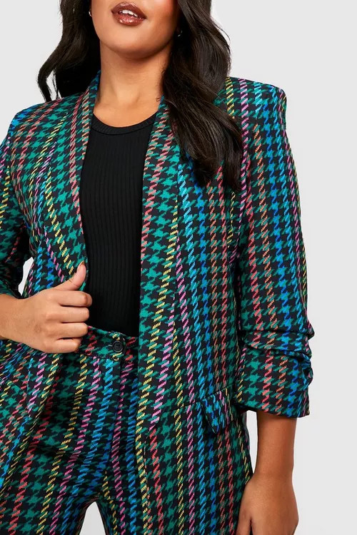 Plus Bright Dogtooth Printed Blazer | Boohoo.com (US & CA)