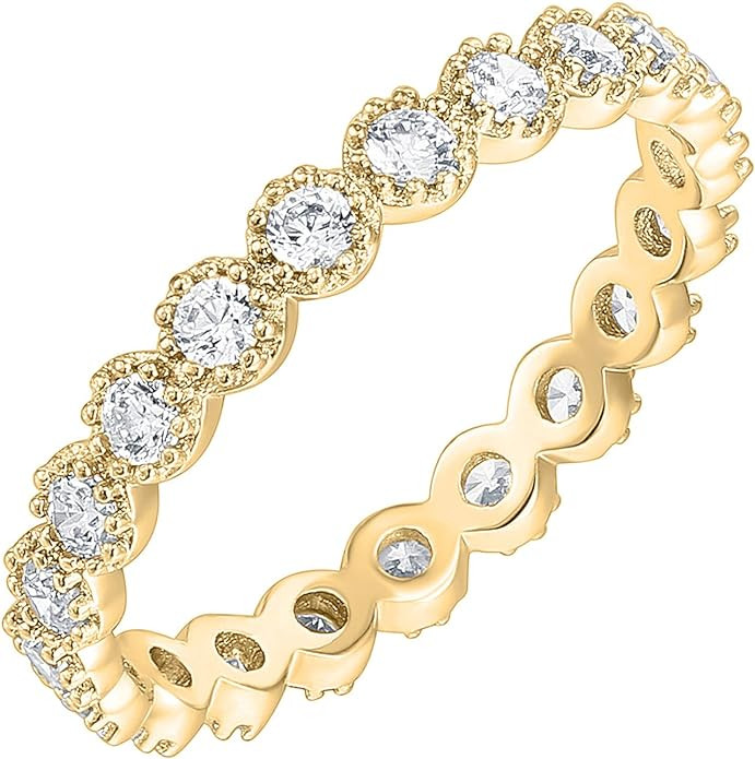 PAVOI 14K Gold Plated Rings Cubic Zirconia Band | Marquise Milgrain Eternity Bands | Gold Rings f... | Amazon (US)