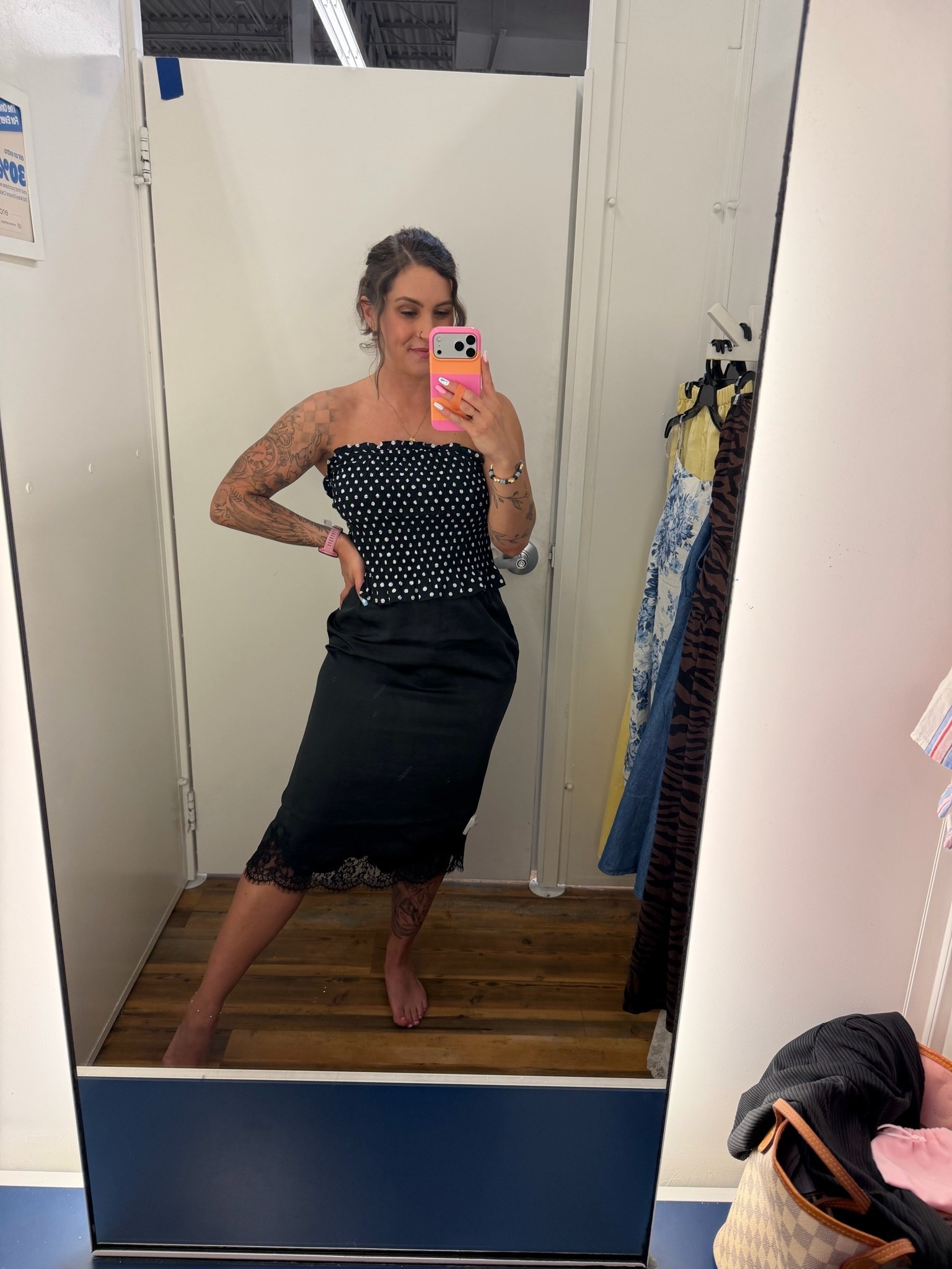 Having fomo from not getting this top. It’s stretchy and I love the polka dots. I’m wearing a medium but it’s a little big so I would do a small. I’m wearing a medium in the skirt and it fits well. I love the lace detail.

#LTKSeasonal #LTKootd #LTKWorkwear