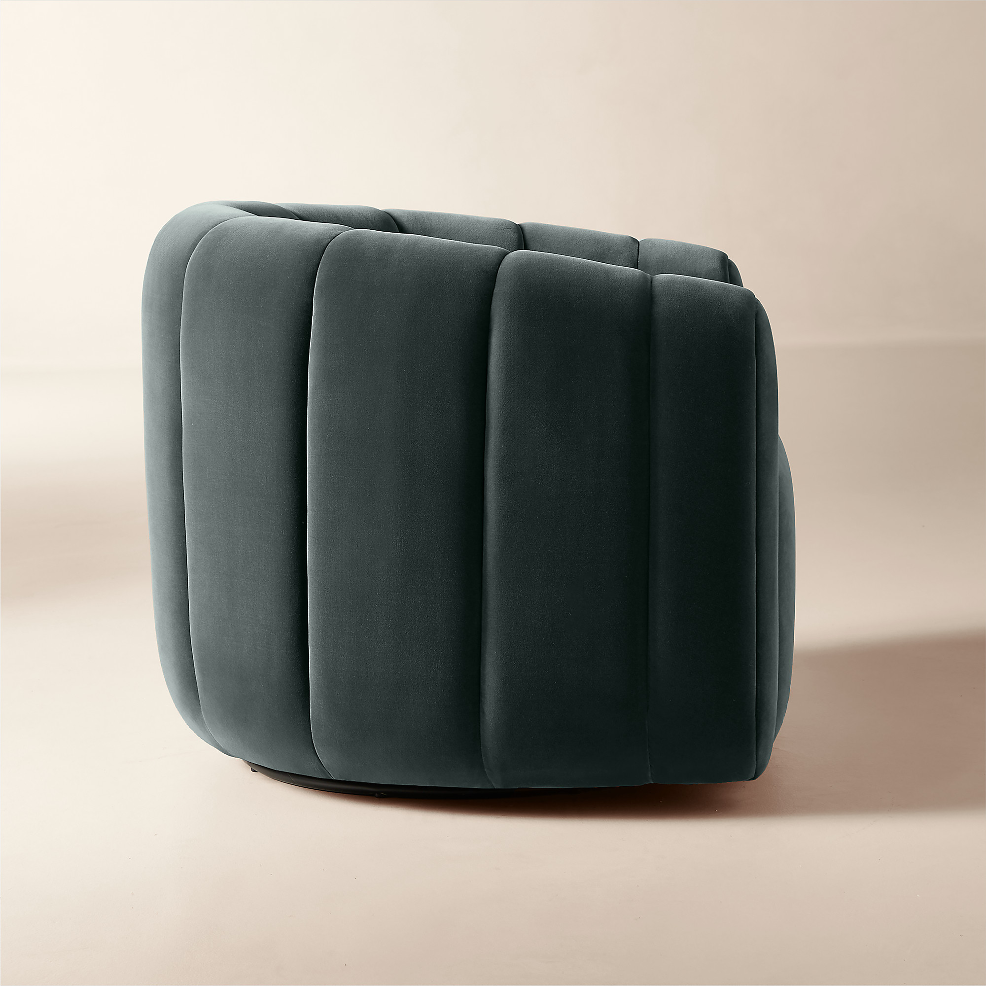 Fitz Channeled Denim Blue Velvet Swivel Chair + Reviews | CB2 | CB2