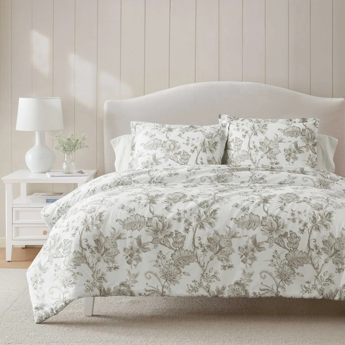 Martha Stewart Avery Floral Cotton Grey Duvet Cover Set | Wayfair North America
