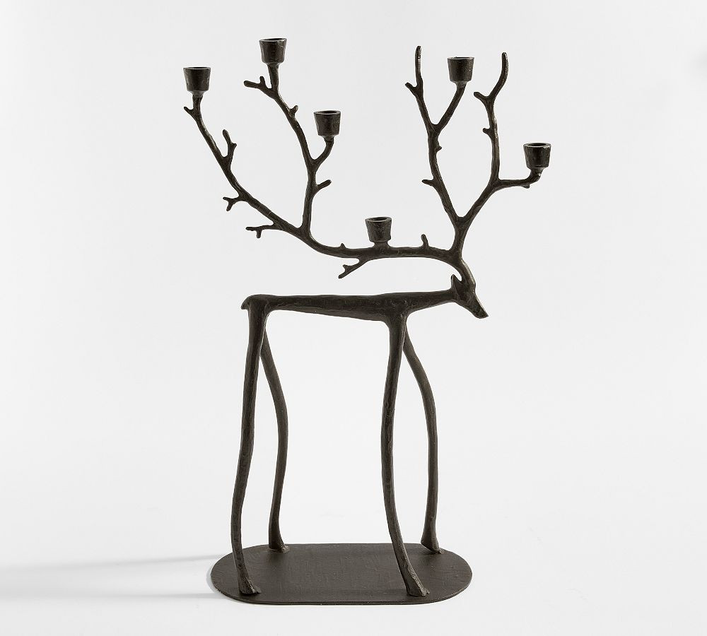 Bronze Sculpted Reindeer Candleholder Centerpiece | Pottery Barn (US)