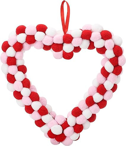 Noverlife Valentine's Day Felt Pom Pom Wreath in 3 Colors, 13 Inch Modern Hanging Valentine Heart... | Amazon (US)