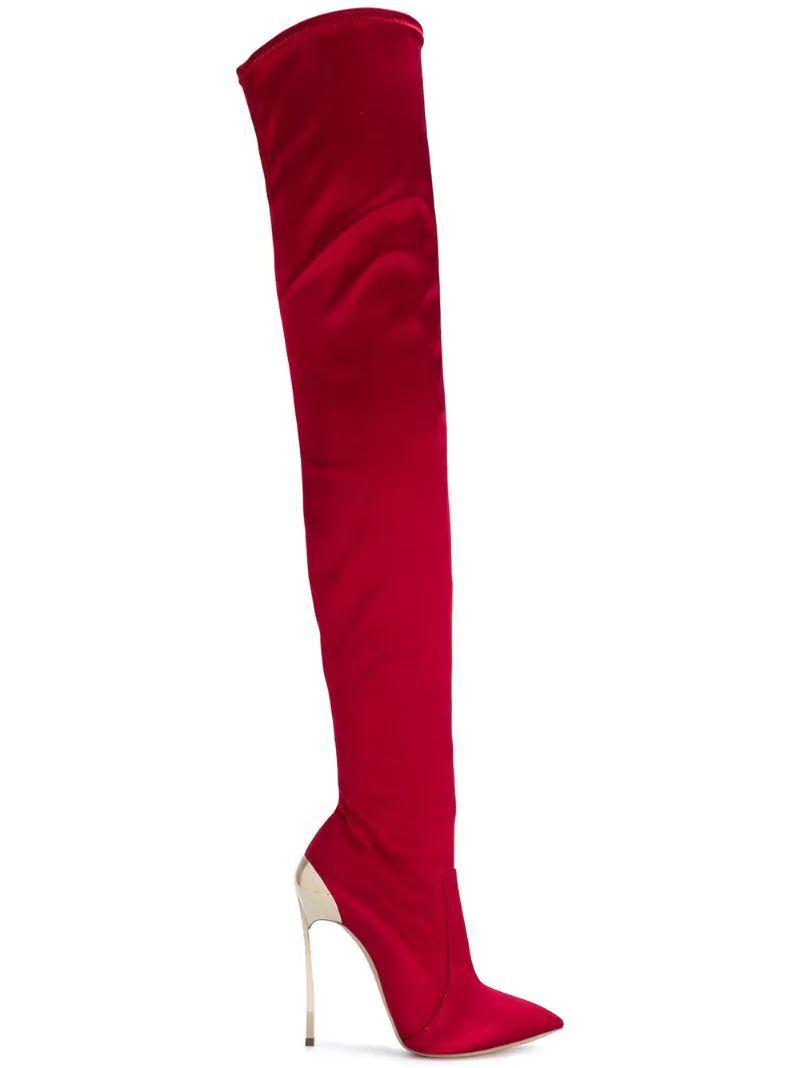 Casadei - over-the-knee Techno Blade boots - women - Leather/Silk Satin/Kid Leather - 36.5, Red, Leather/Silk Satin/Kid Leather | FarFetch US