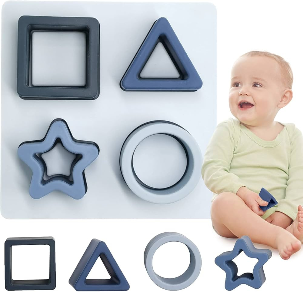 Amazon.com: HETOMI Baby Stacking Building Blocks Silicone Teething&Squeezing Shape Sorter Puzzle ... | Amazon (US)