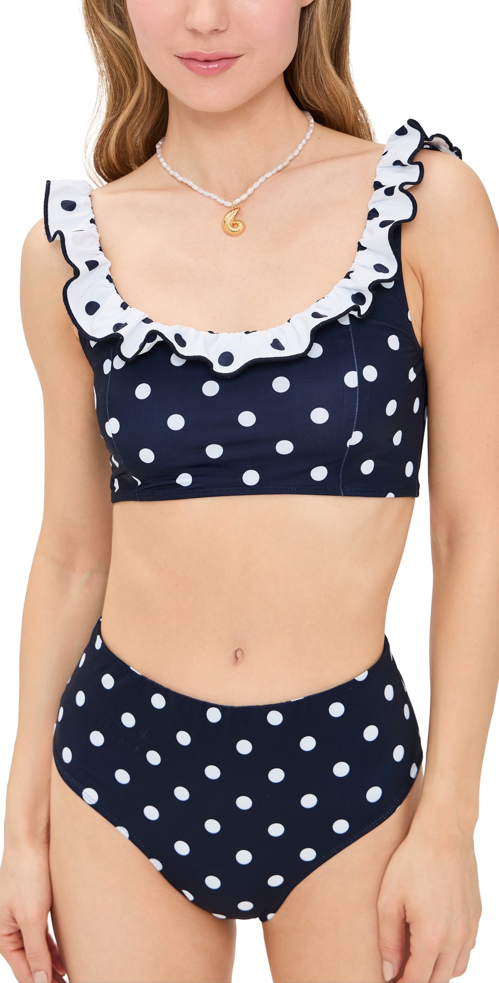 Sea Paulina Polka Dot Ruffle Bikini Top Navy S | Shopbop