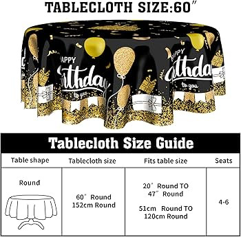 Giwawa Happy Birthday Round Tablecloth 60" Black Gold Birthday Cake Confetti Flags Balloons Gifts... | Amazon (US)