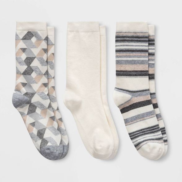 Women's Geometric 3pk Crew Socks - A New Day™ Cream 4-10 | Target