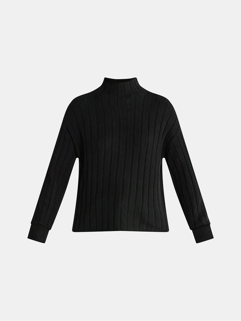 Time and Tru Women's Ribbed Mock Neck Sweater, Lightweight, Sizes XS-XXXL - Walmart.com | Walmart (US)