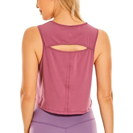 CRZ YOGA Women's Pima Cotton Workout Crop Top Open Back Activewear Exercise Yoga Tank Shirts | Walmart (US)