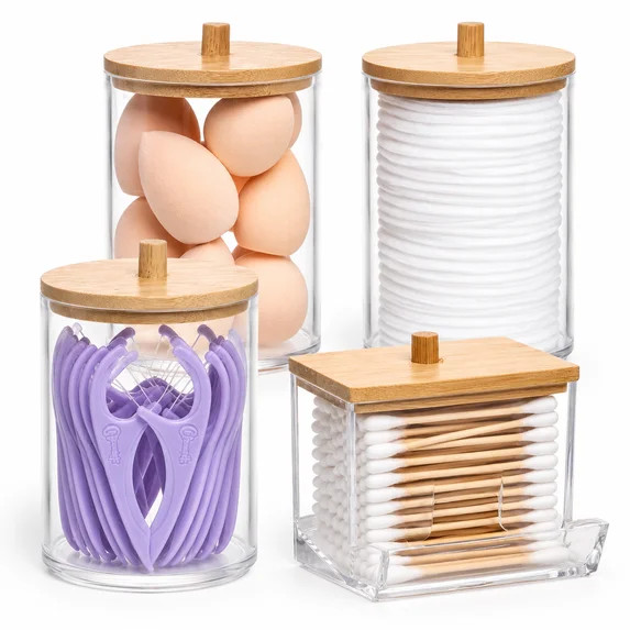 HBlife 4 Pack Qtips Holder Bathroom Container, 10/7 OZ Cotton Ball/Swabs Dispenser, Apothecary Ja... | Walmart (US)