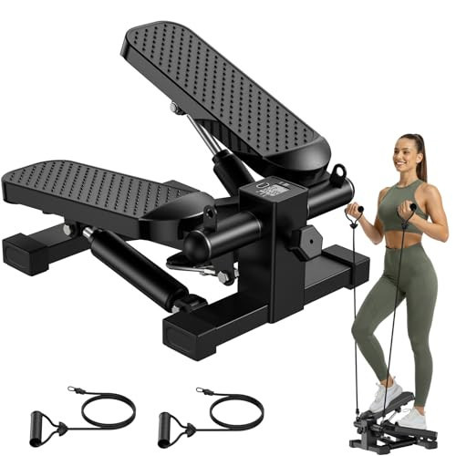 HOELLL Mini Stair Stepper with Resistance Bands for Exercise at Home, Portable Under Desk Twist Steppers for Office, Workout Equipment for Full Body Workout, 220lb Weight Capacity, LED Display, Black | Amazon (US)