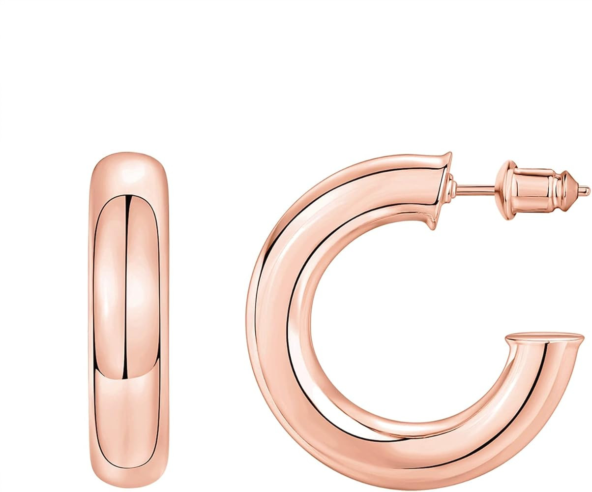 PAVOI 14K Gold Colored Extra Chunky 6.5mm Lightweight Open Hoops | Gold Hoop Earrings for Women | Amazon (US)