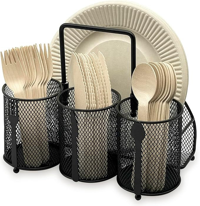 Utensil Caddy Silverware Holder - 4 Compartment Metal Mesh Cutlery Fork Spoon Napkin Plate Organi... | Amazon (US)