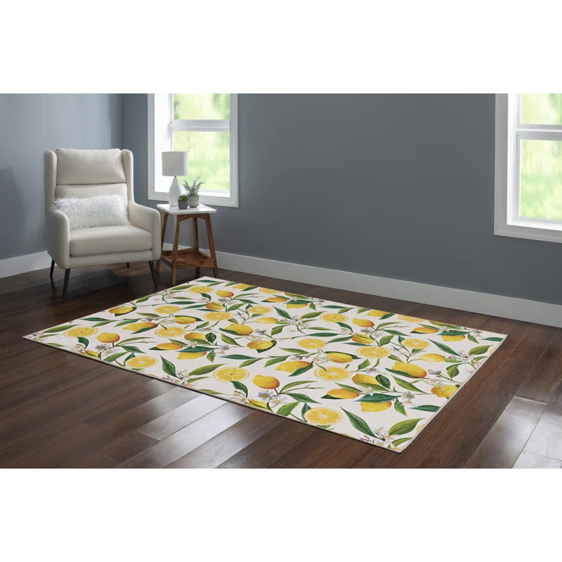 Faison Washable Floral White/Yellow/Green Area Rug | Wayfair North America
