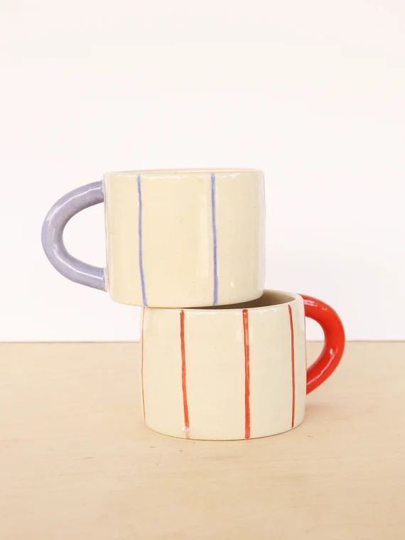 Striped Ceramic Mug / Colourful Ceramic Mug / Housewarming - Etsy | Etsy (US)
