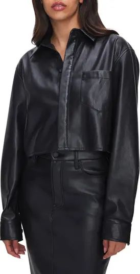 Faux Leather Crop Button-Up Shirt | Nordstrom