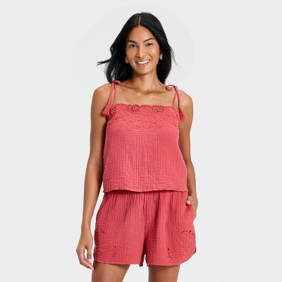 Women's Cutwork Tank Top - Universal Thread™ Berry Red S | Target