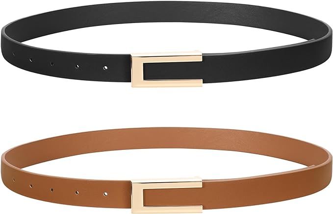 SUOSDEY Women Leather Belts for Dress Jeans Belt with Gold Buckle Belts for Women | Amazon (US)