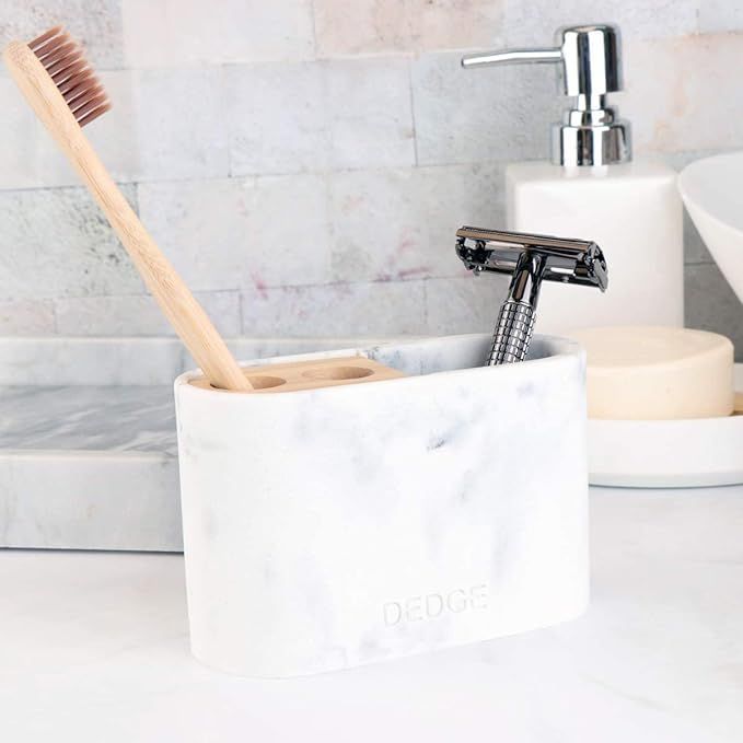 DEDGE Bathroom Polyresin Toothbrush Holder Bathroom Accessory (White Marble Style) | Amazon (US)