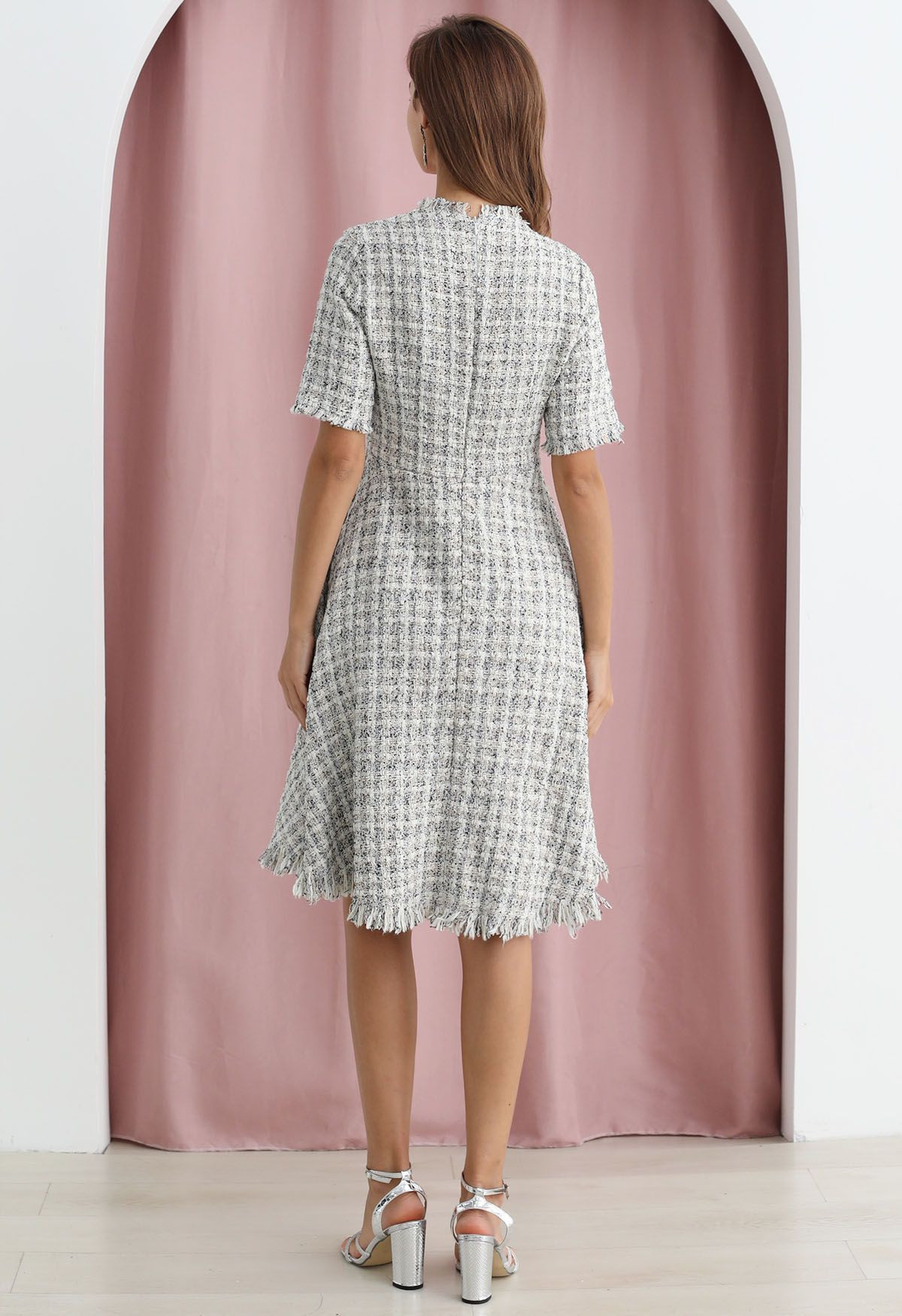 Raw Edges Textured Tweed Midi Dress | Chicwish