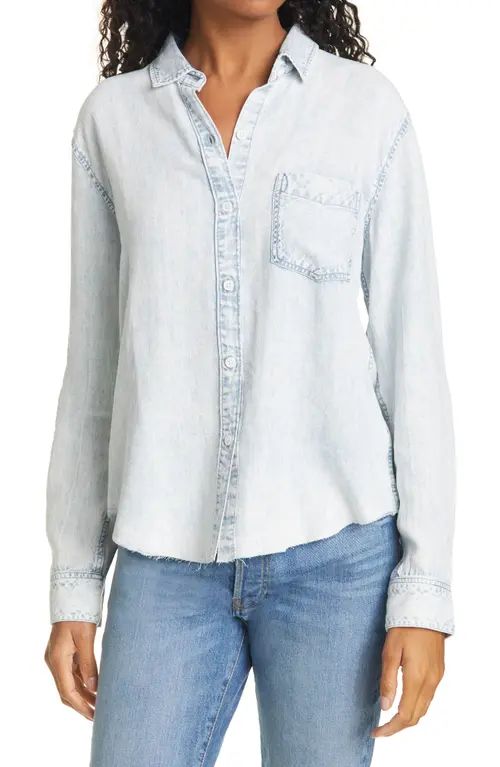 Rails Ingrid Raw Hem Chambray Shirt in Light Acid Wash at Nordstrom, Size Large | Nordstrom