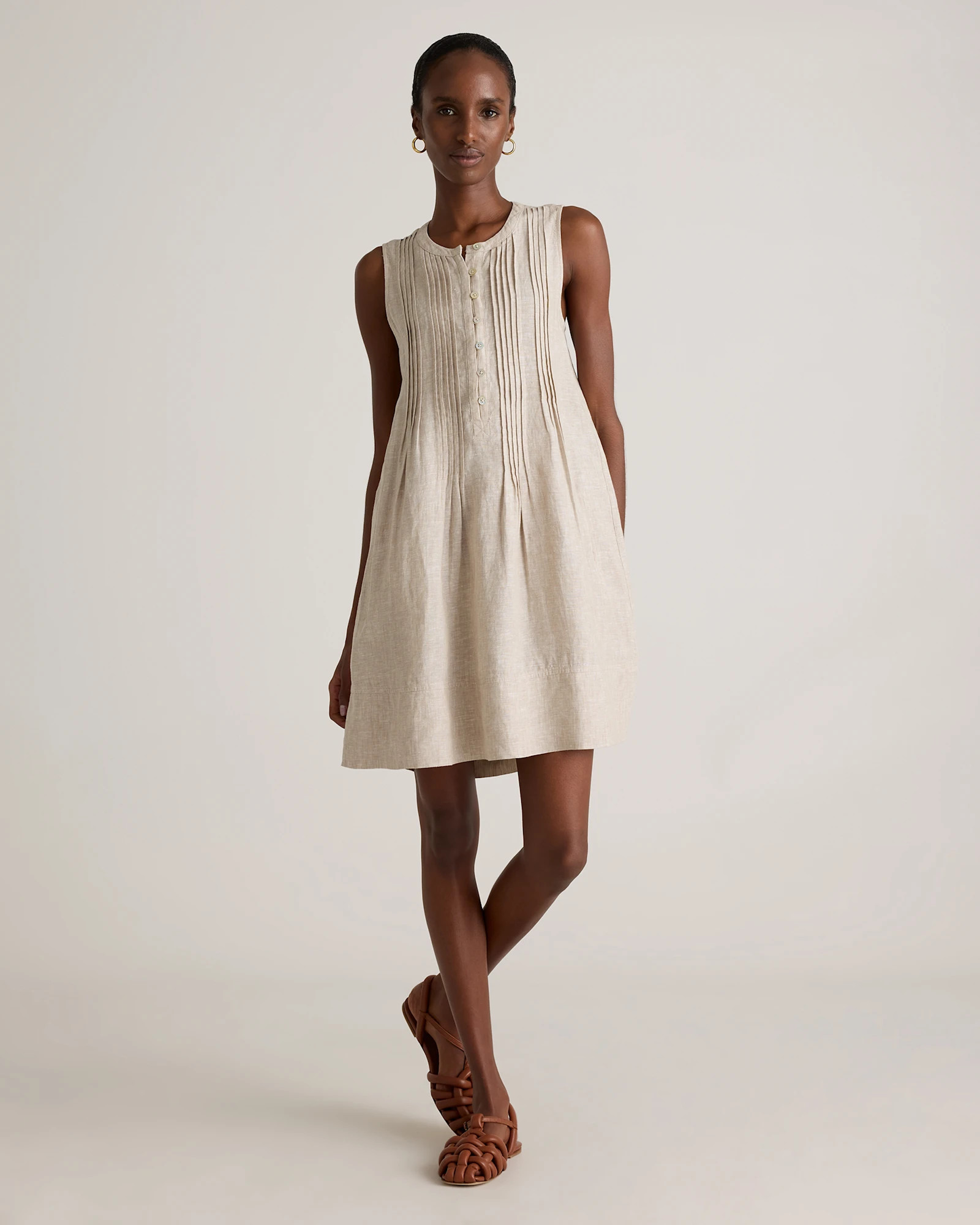 Quince | Women's 100% European Linen Sleeveless Swing Dress in Soft Yellow, Size Small | Quince