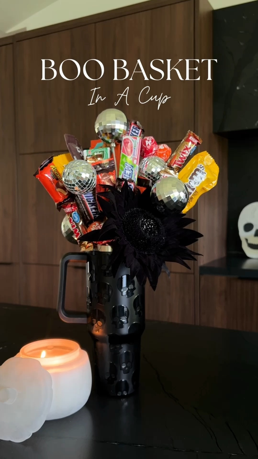 Boo basket in a Halloween tumbler! Tumbler is from amazon. Disco Christmas tree pick is available at Walmart. The vanilla pumpkin candle smells so good!!! #meandmrjones 

#LTKHome #LTKFindsUnder100 #LTKFindsUnder50