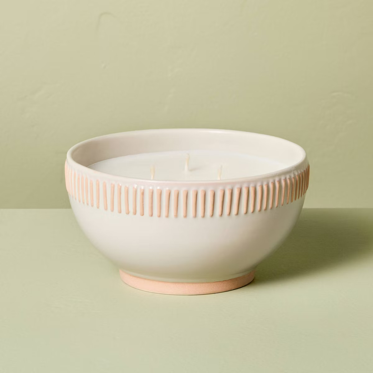 3-Wick Rim Stripe Ceramic Citronella Scented Bowl Candle 12oz Cream - Hearth & Hand™ with Magno... | Target