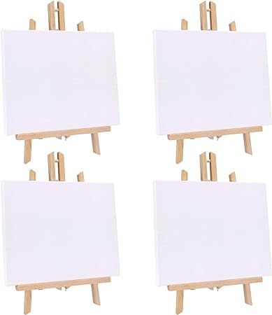 Jekkis 4 Packs Tabletop Easel with Canvas Sets, 16 x 9.5 Inches Wooden Easels and 12 x 9.5 Inches... | Amazon (US)