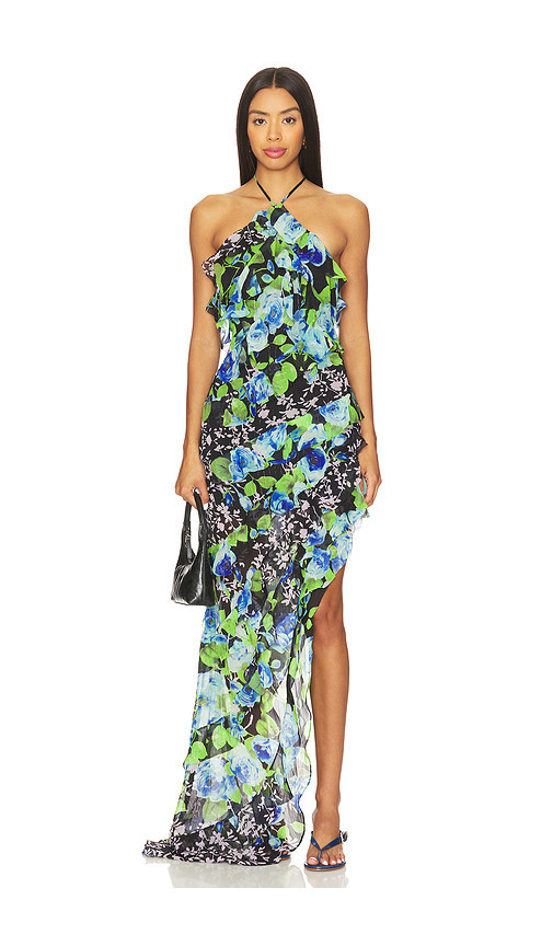 ELLIATT Briony Asymmetrical Maxi Dress in Blue,Green. Size XL. Also in L, M, S, XS, XXL. | Revolve Clothing (Global)