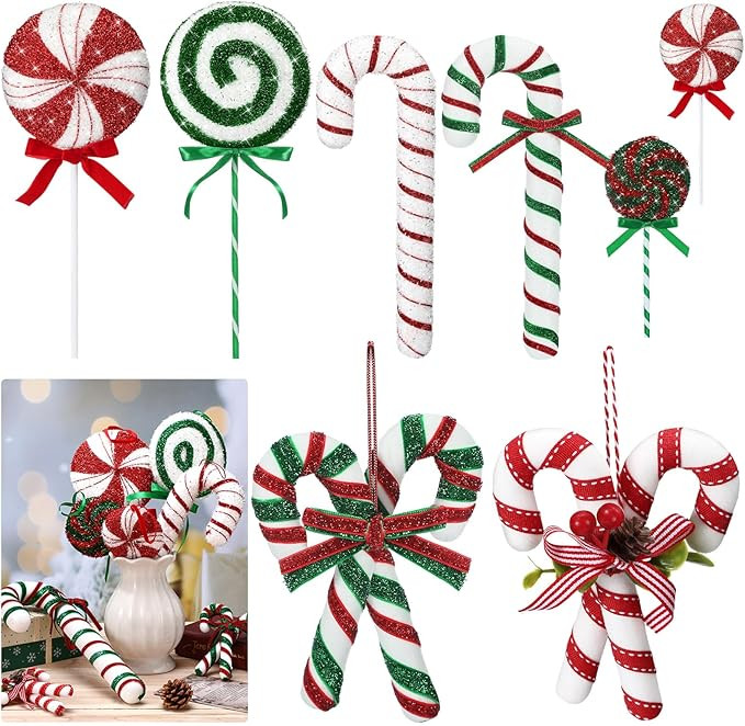 8 Pcs Assorted 16'' Giant Candy Cane Ornaments Red and Green White Large Lollipop Decoration 4 Mi... | Amazon (US)
