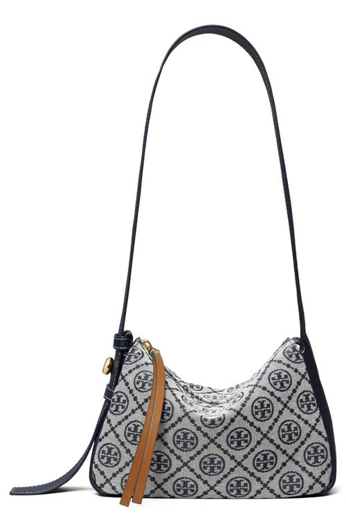 Tory Burch Small Romy T Monogram Canvas Shoulder Bag in Tory Navy at Nordstrom | Nordstrom