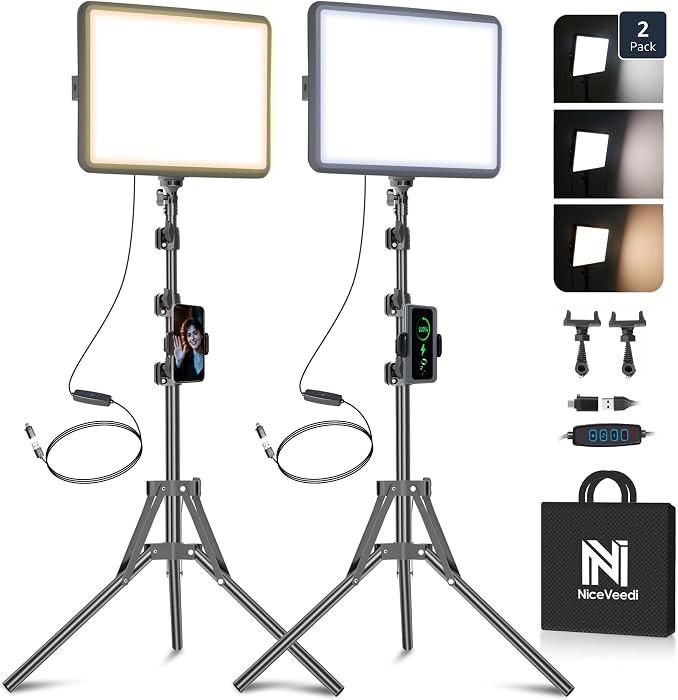 2-Pack LED Video Light Kit, NiceVeedi Studio Light, 2800-6500K Dimmable Photography Lighting Kit ... | Amazon (US)