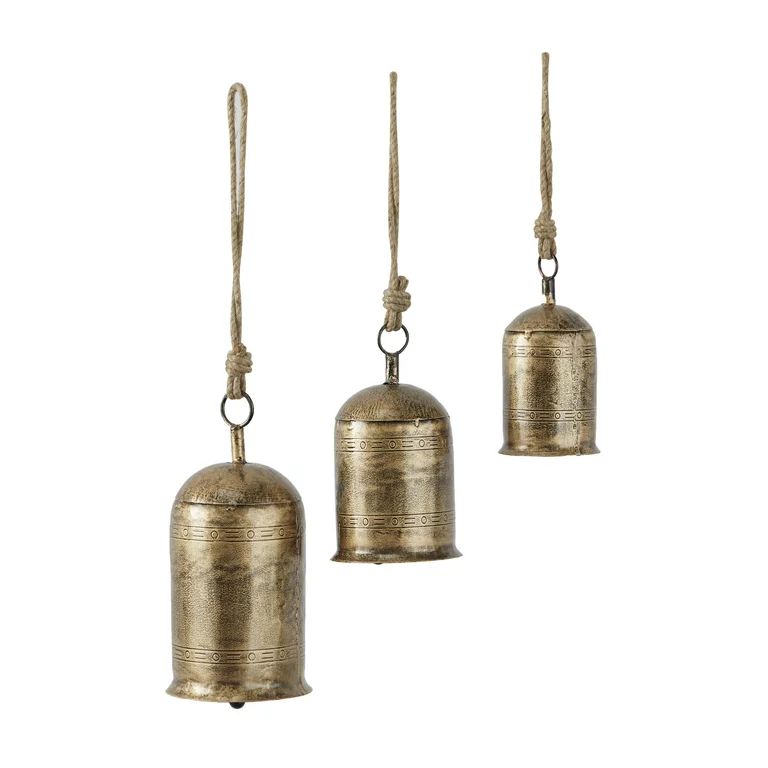 DecMode Gold Metal Tibetan Inspired Decorative Hanging Bell Chime Set of 3 12", 11", 9"H, Feature... | Walmart (US)