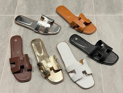 Ladies Cut Out H Leatherette Soft Footbed Sliders Sandals New Colours  | eBay UK | eBay UK