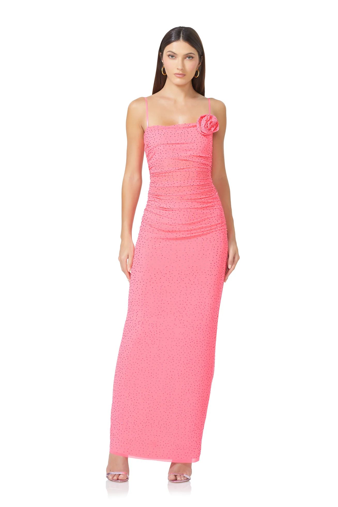 Jennan Rosette Rhinestone Dress - Knockout Pink | ShopAFRM